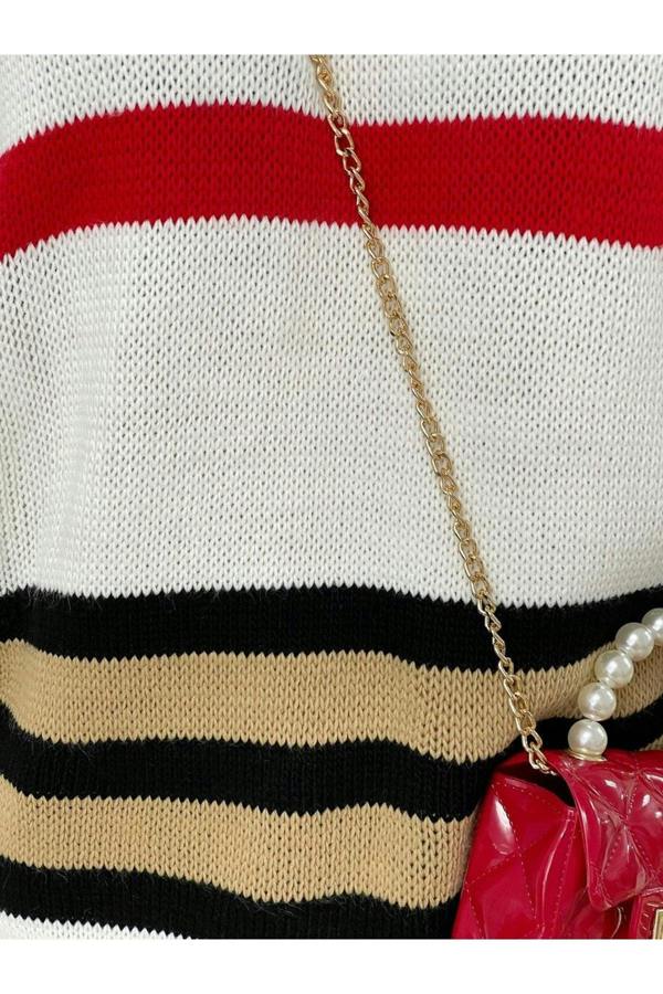 Ava Oversized Striped Long Sleeve Knitted Jumper - White