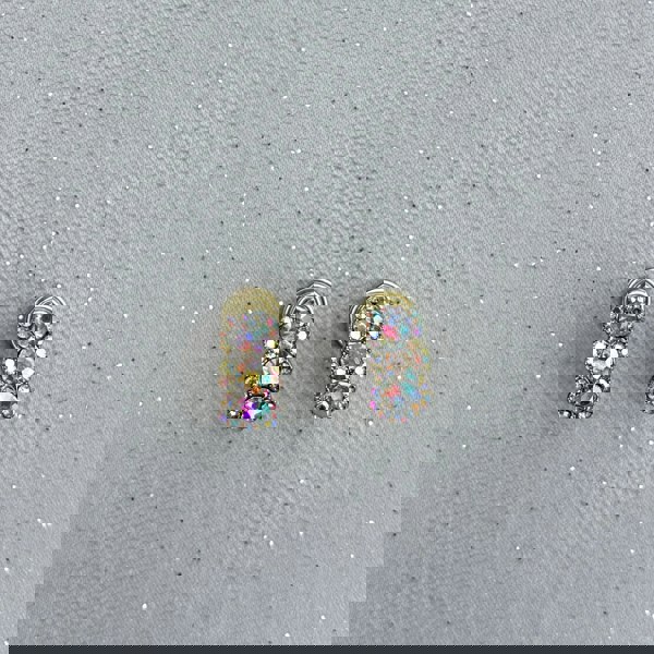 Diamante Clip On Earrings, Front View, Sparkly Clip On Earrings For Non Pierced Ears, Aurora Borealis Diamante Earrings, Vintage Style Statement Earrings, Glamorous Clip On Jewellery