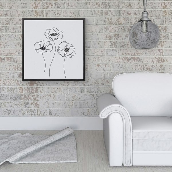 Warren Reed Monochrome Line Drawn Poppies Framed Canvas