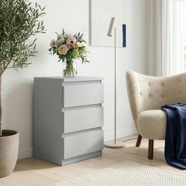 Furniture To Go Edmore 3 Drawer Bedside Chest in Light Grey