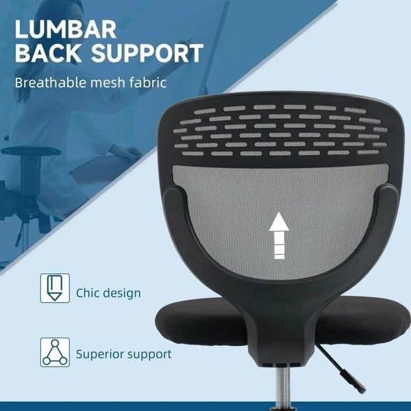 Grey armless swivel drafting chair with breathable mesh lumbar back support