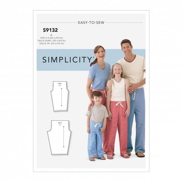 Simplicity Sewing Pattern 9132, Trousers, Pyjamas for Kids, Teenagers, Women, Men, A (XS - L / XS - XL) - Beginner, Easy