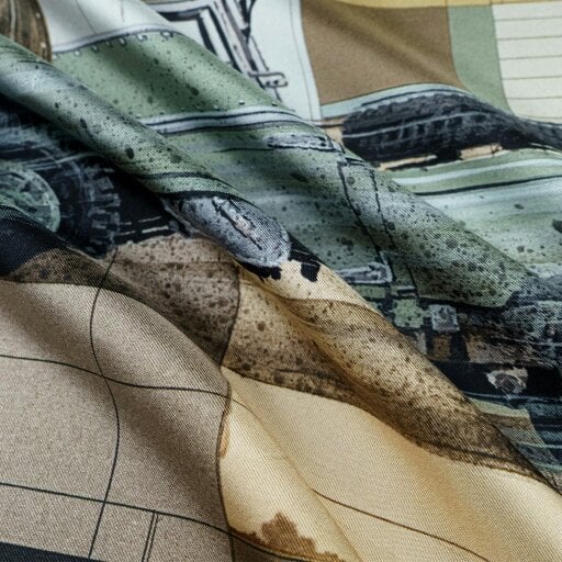 Otway & Orford 'Heritage in Motion' off-roader silk pocket square in green & brown (42 x 42cm)