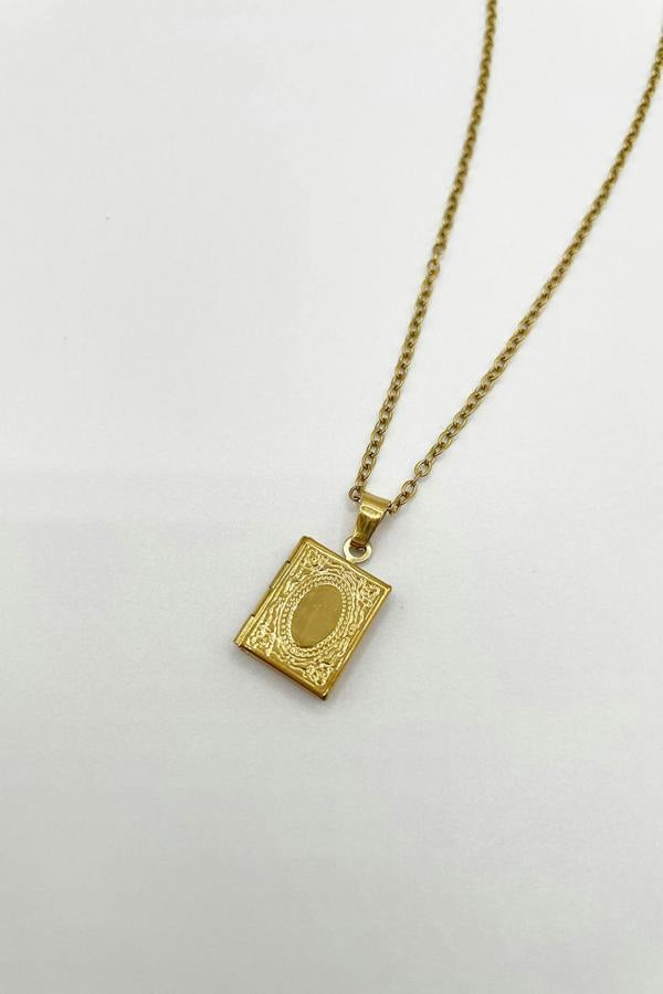 SVNX Booklet Locket Pendant Necklace in Gold