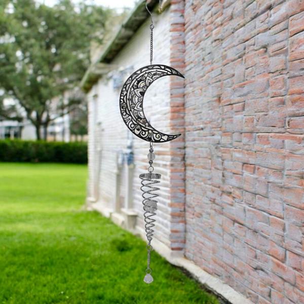 EDH Door Hardware Moon Stainless Steel Hanging Spiral Spinner – 80cm x 15cm | 3D Kinetic Wind Sculpture for Garden, Patio & Home Décor