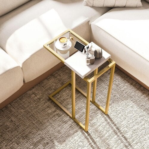 Wyld Haus Ramise Gold Metal And Glass Slim C Shaped Side Table