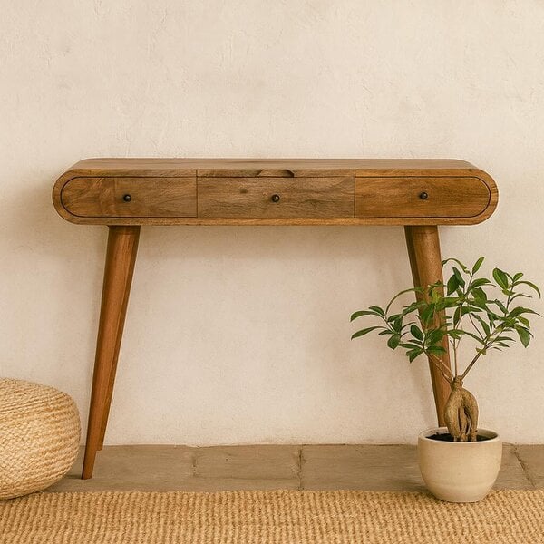Wyld Haus De Vence Oak Mango Wood Round Dressing Table 3 Drawers