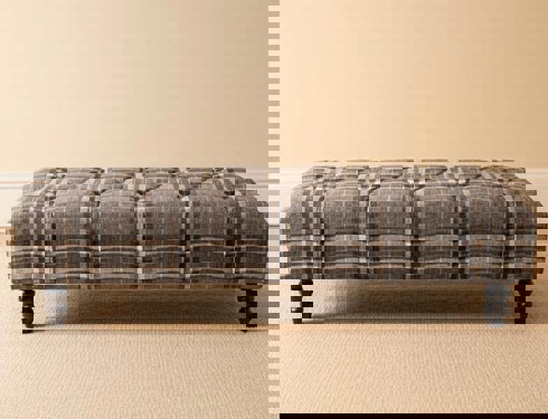 ISTOOLS Grey & Black Tartan Footstool – Chesterfield Ottoman Stool for Living Room UK