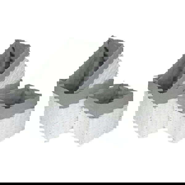 White Paper Rope Rectangular Storage Basket with Grey Cotton Lining