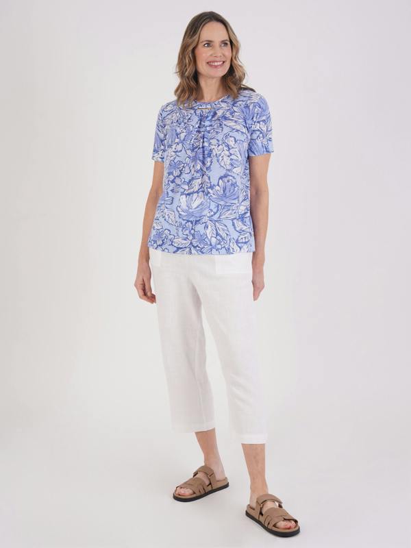 TIGI Pleat Neckline Tropical Print Top