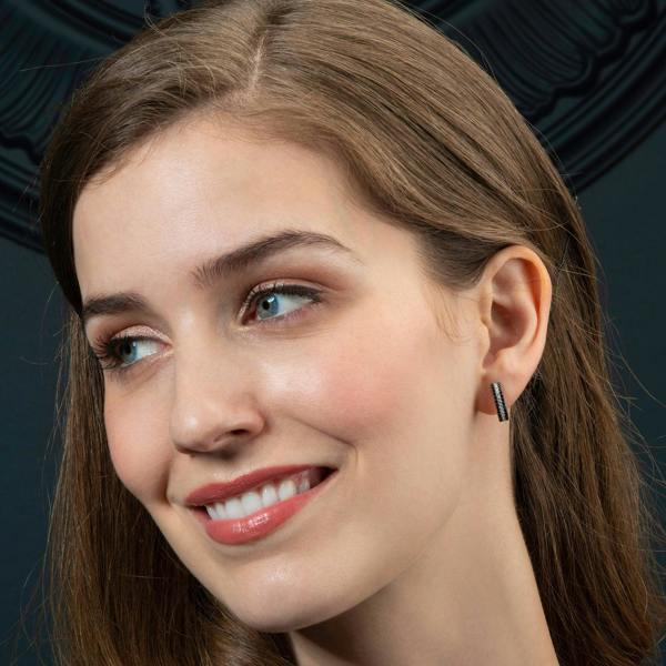 namana Sterling Silver Hoop Earrings for Women with Black Stones