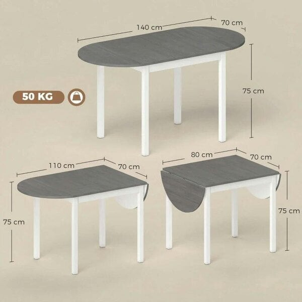 4-6 Person Wooden Drop-Leaf Table - Grey