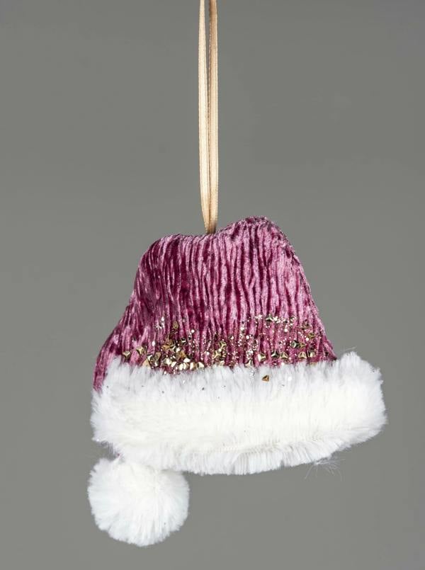 13x12cm Pink Santa Hat Christmas Hanging Decoration with Hanging Loop for Trees, Wreaths and Garlands image 1