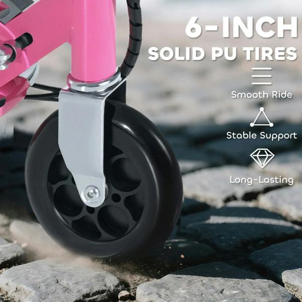 Pink scooter front wheel with solid PU tire and black fender