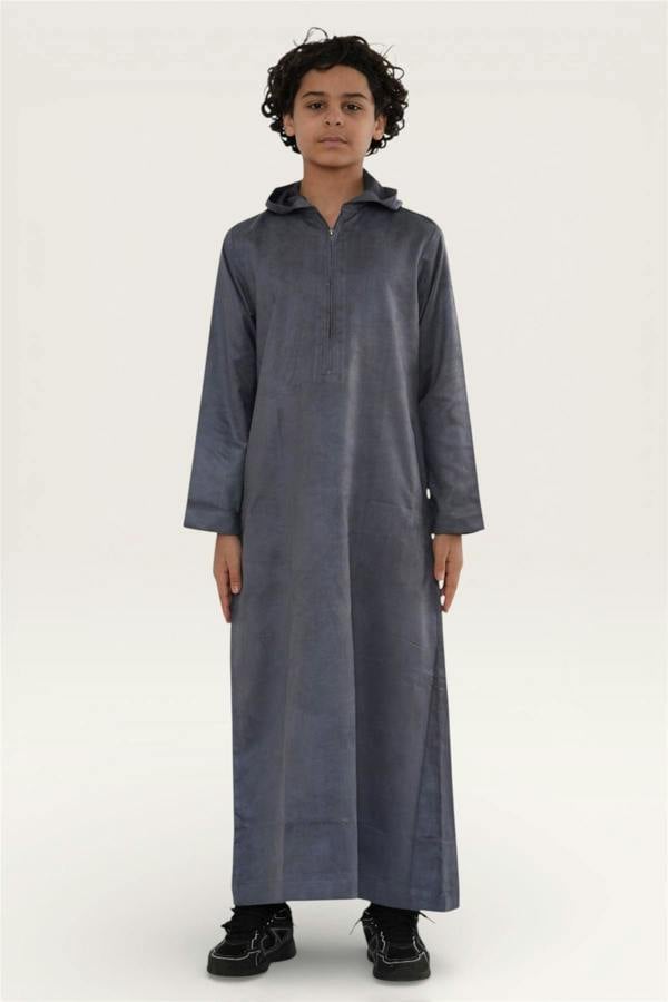 Infinity Leather Kids Boys Hooded Eid Moroccan Jubba Robe Ramadan Eid Thobe - K-HM12