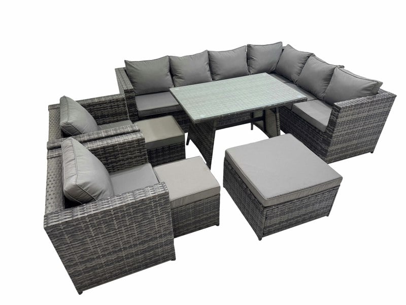 Fimous Rattan garden furniture Patio Furniture Sets with Dining Table 3 Stools 2 Chair Dark Grey Mixed