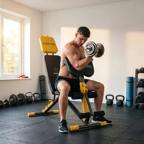 Adjustable Weight Bench for Home Gym, 300kg Incline Decline Flat Foldable Bench Press with 6 Backrest Positions, Yellow