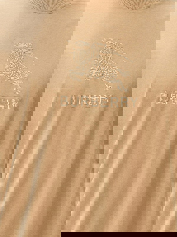 Burberry Logo Embroidered Cotton T-Shirt Soft Fawn