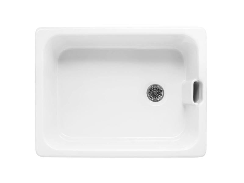 Flode Siljan Fireclay | Belfast 1 Bowl White Ceramic Kitchen Sink | Gloss White Finish | Waste Supplied | 595 x 455 mm