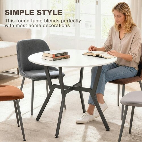 Wyld Haus Terretti High Gloss White Round Dining Table With Black Metal Legs 90cm