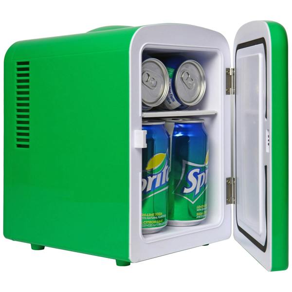 Coca-Cola Sprite 4L Mini Fridge 6 Can Tabletop Cooler & Warmer for Bedroom, Desk or Car (12V, Green)