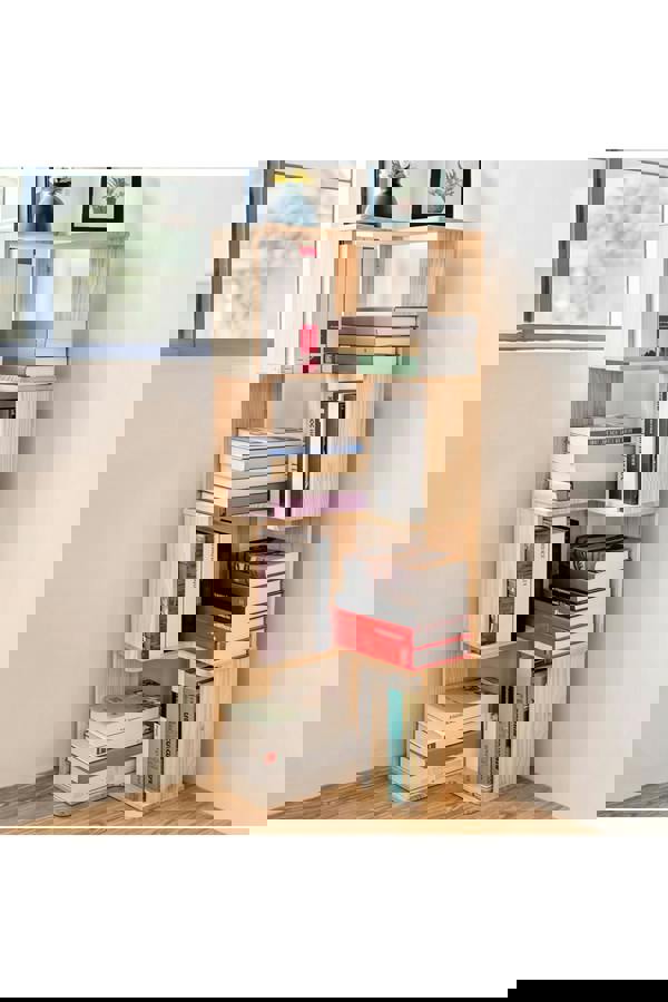 Living and Home 6/5/4-Tier L-shaped Corner Bookshelf Wooden Storage Rack Bookcase Holder Organizer