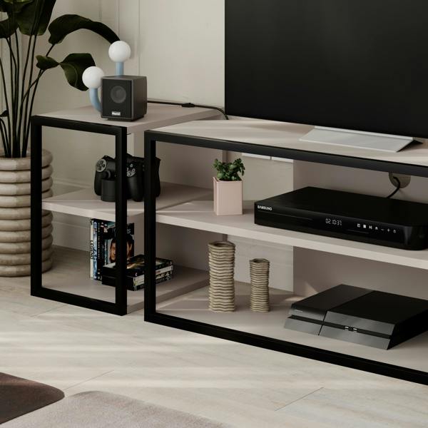 Decortie Modern Echo TV Unit Set for TVs up to 43-Inches w/ 2 Storage Side Table 3 Piece Set Media Centre Living Room