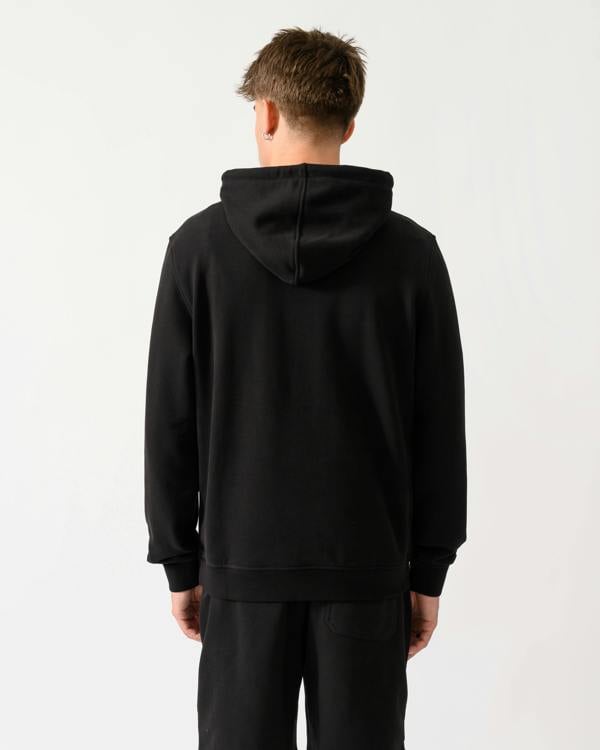 back shot of a model wearing a Belstaff Mens Logo Hoodie in Black