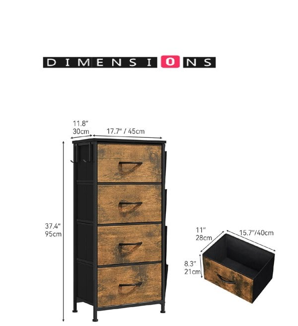 Modcraft 4-Drawer Fabric Storage Organizer with Metal Frame and Wooden Top
