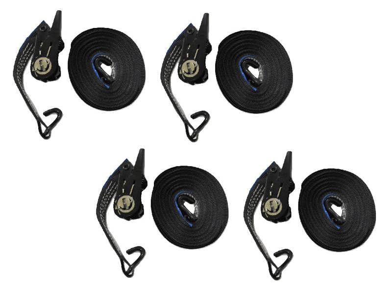25MM Black Ratchet Straps 10M with J Hook x4 - 0.8 Ton Tie Down Trailer Cargo Truck