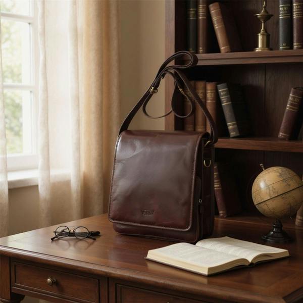 Infinity Leather Leather Vintage Messenger Shoulder Crossbody Travel Business Bag - Ranger