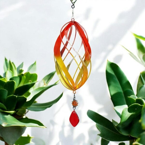 EDH Door Hardware Flame Red Metal Hanging Spinner – 40cm x 14cm | Wind-Powered Kinetic Garden Ornament | Outdoor Hanging Wind Spinner