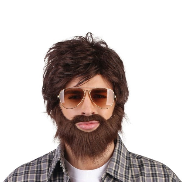 Bristol Novelty Unisex Vegas Vacation Wig And Beard Set - Brown