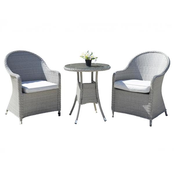 Shatchi Sorrento 3-Piece Rattan Bistro Aluminium 2-Seater Garden Dining Set with Table & Chairs