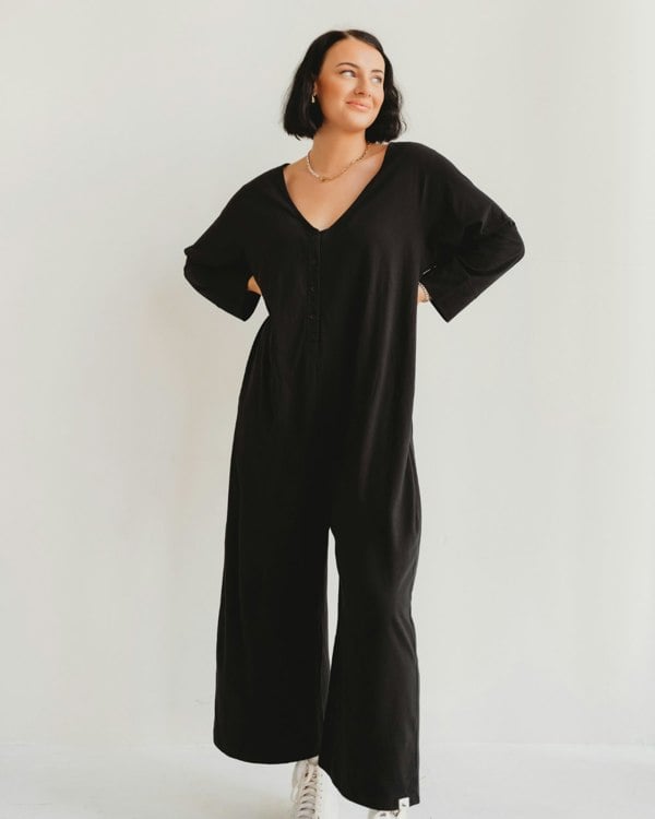 Mai Black V-Neck Jumpsuit- image 1
