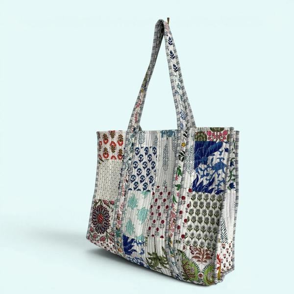 Hayley & Co Patchwork Blue Floral Quilted Cotton Tote Bag
