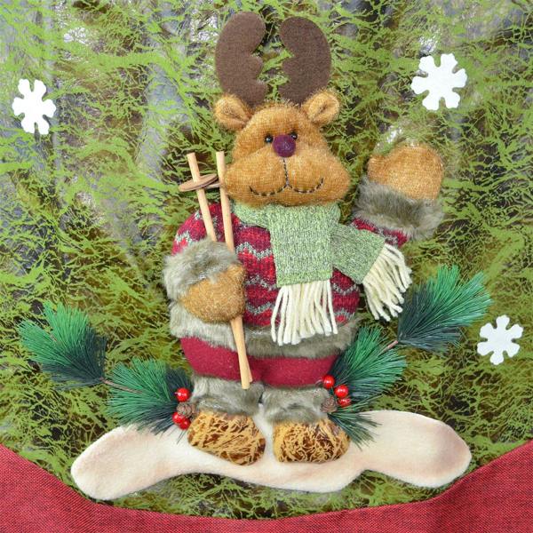 122cm Christmas Tree Skirt Base Cover with 3D Reindeer Design for Festive Home Decorations image 1