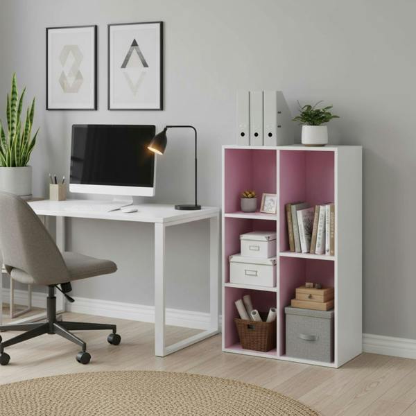 WALPLUS Luder 5-Cube Reversible Open Shelf, White/Pink | Elegant Interior Wall Decoration