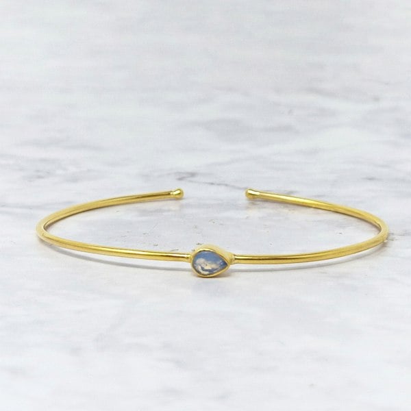 Opal October Birthstone Crystal Gold Plated Bangle