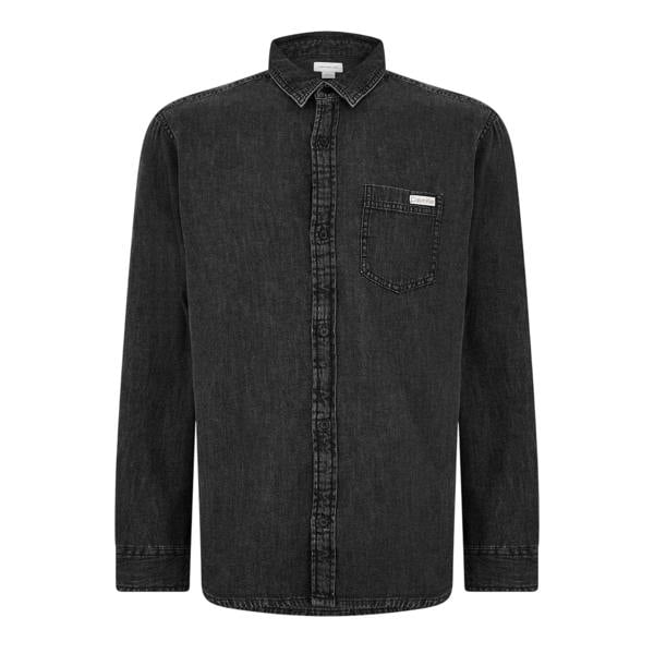 Calvin Klein Mens Vail Denim Long-Sleeved Shirt - Black - 
