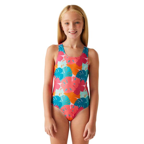 Regatta Girls Katrisse Tropical Leaves One Piece Swimsuit - Multicoloured - 