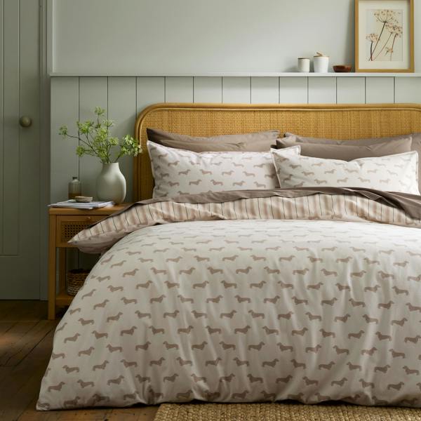 Emily Bond Brushed Cotton Peggy Dachshund Reversible Duvet Cover Set Cream
