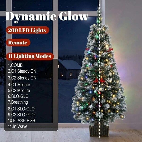 Bobobiy 4ft Pre-Lit Slim Artificial Christmas Tree Set of 2, with 100 Dual-Colour LED Lights, 140 Frosted Branch Tips