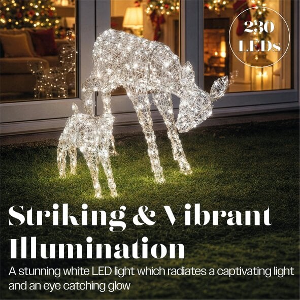 Scotts of Stow Xmas Haus Mother and Baby Deer Acrylic Christmas Decoration LED Lights Outdoor Display with Timer
