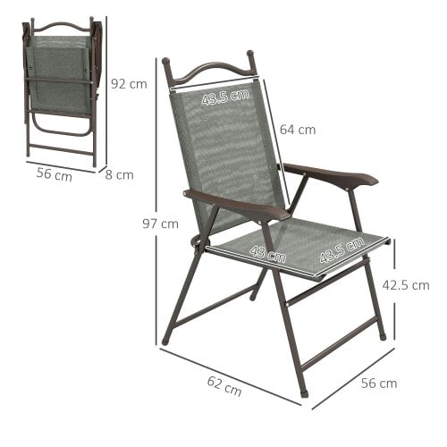 Wyld Haus Rone Bari Set Of 2 Metal Dark Grey Folding Garden Chairs With Fabric Mesh Seats