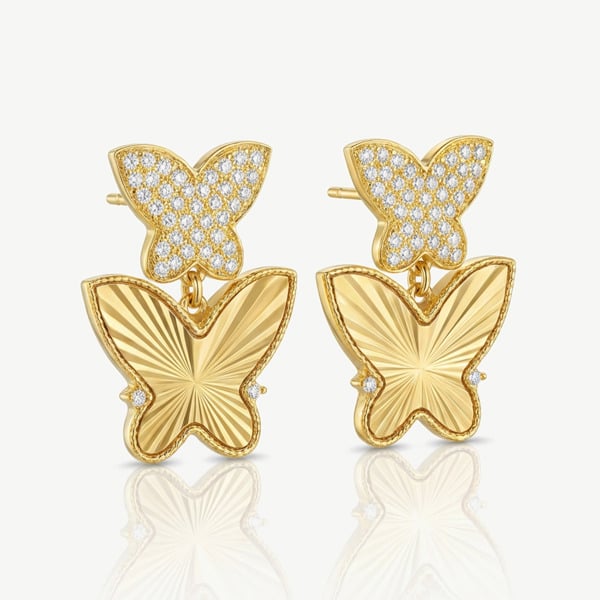 Large Butterfly Drop Stud Earrings in 18k Gold