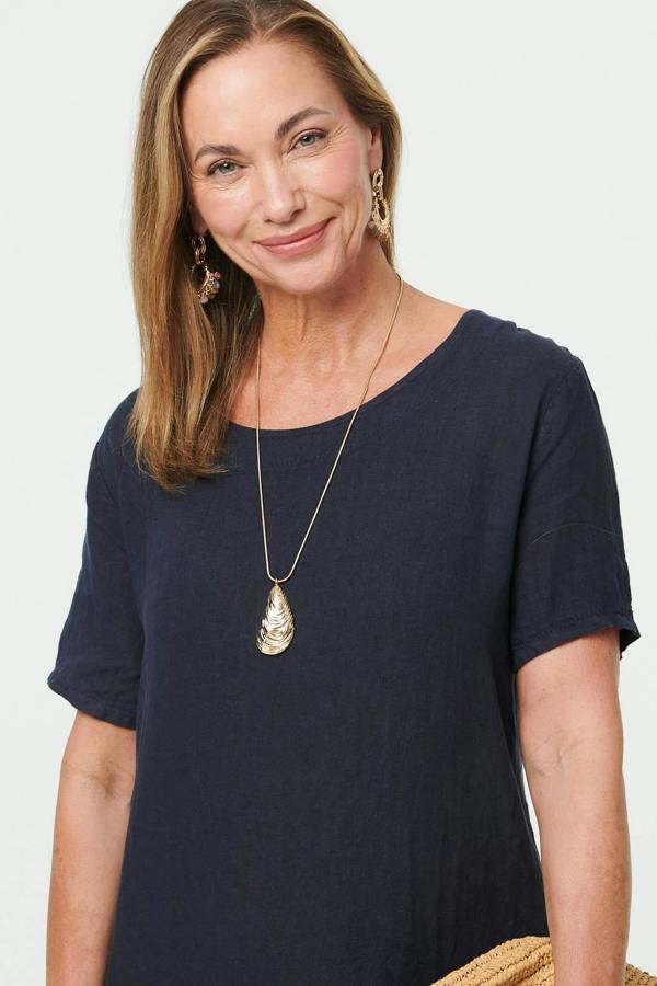 Navy | Frill Hem Short Relaxed Shift Dress