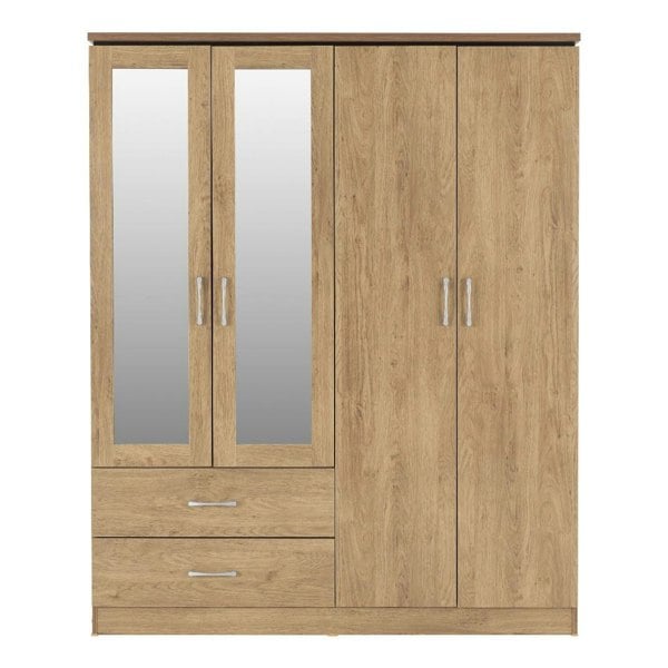 Seconique Charles 4 Door 2 Drawer Mirrored Wardrobe