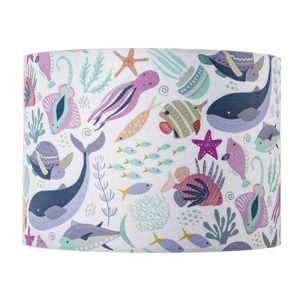 Underwater Designed Fabric Lampshade with Whales Turtles Tropical Fish Image 3
