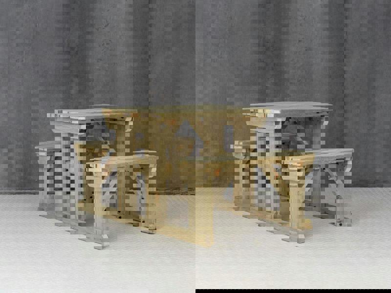 Abies Rounded Picnic Table and Benches Set - Wooden Outdoor Dining Set for Gardens and Patios